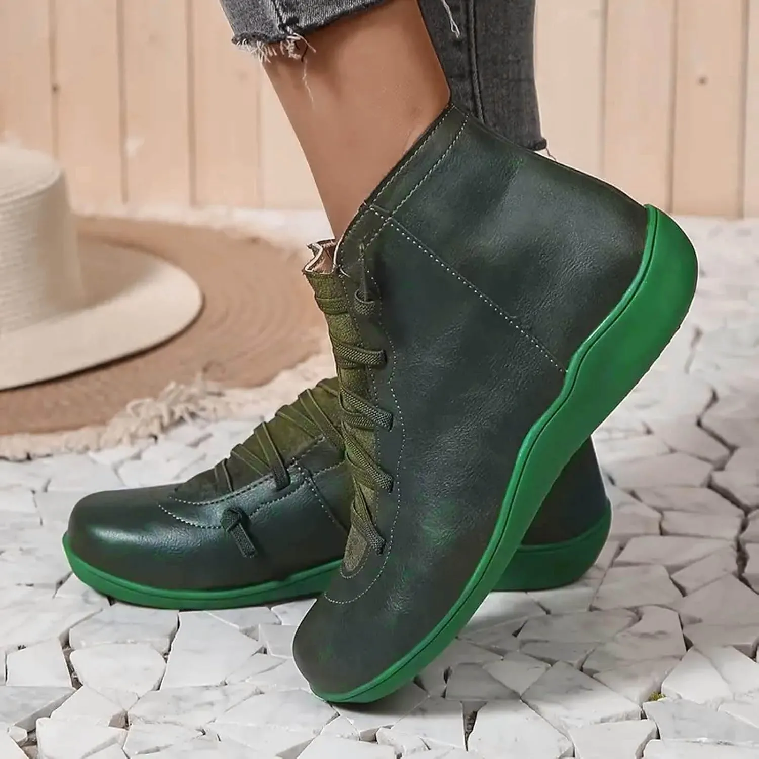 Cathalem Ankle Boots for Women Premium Orthopedic Boots Arch Support Leather Comfortable Side Zip Wedge Booties
