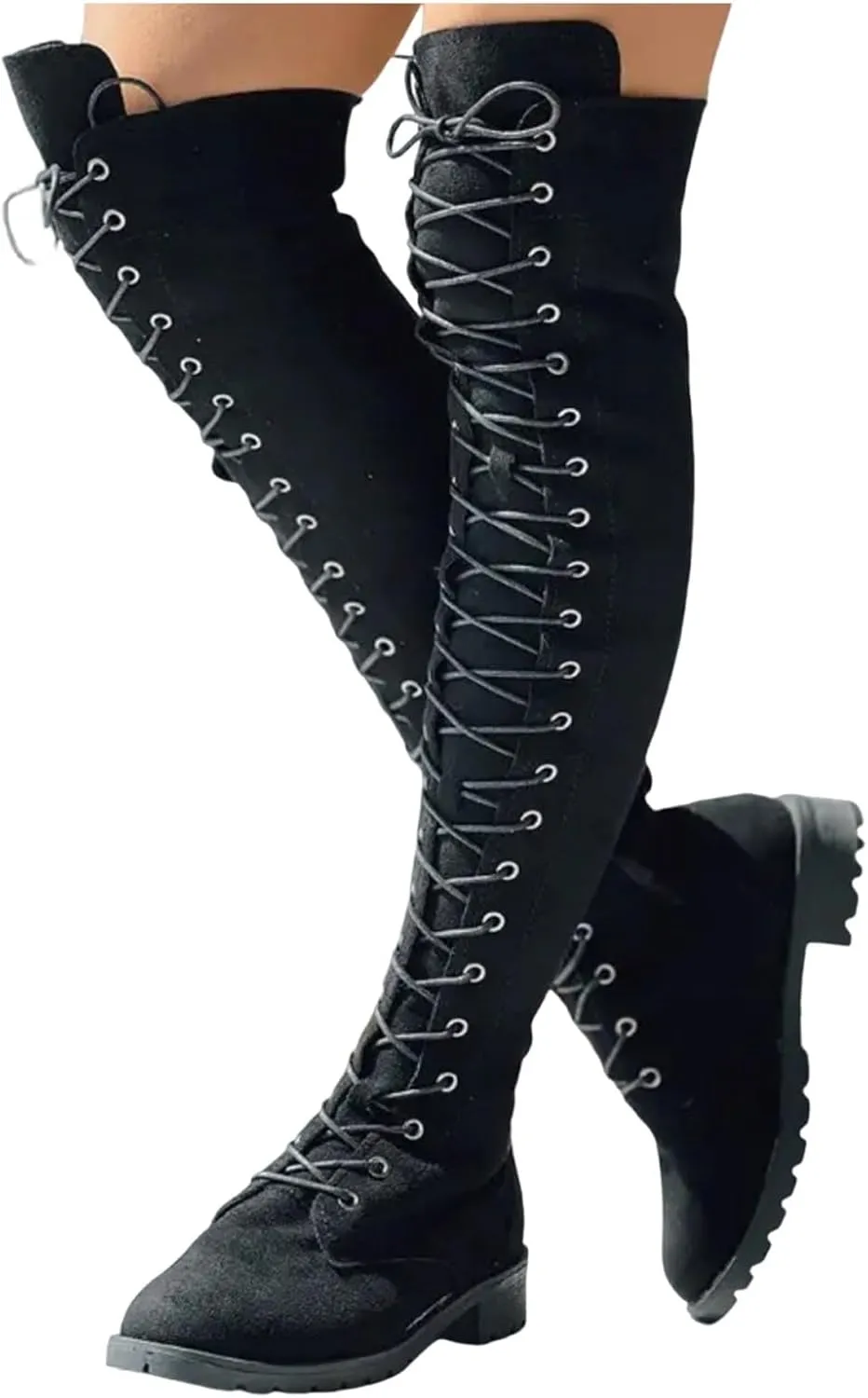 Cathalem Over the Knee Boots for Women Platform Thigh High Boots Chunky Heel Knee High Boots Round Toe Stretch Boots