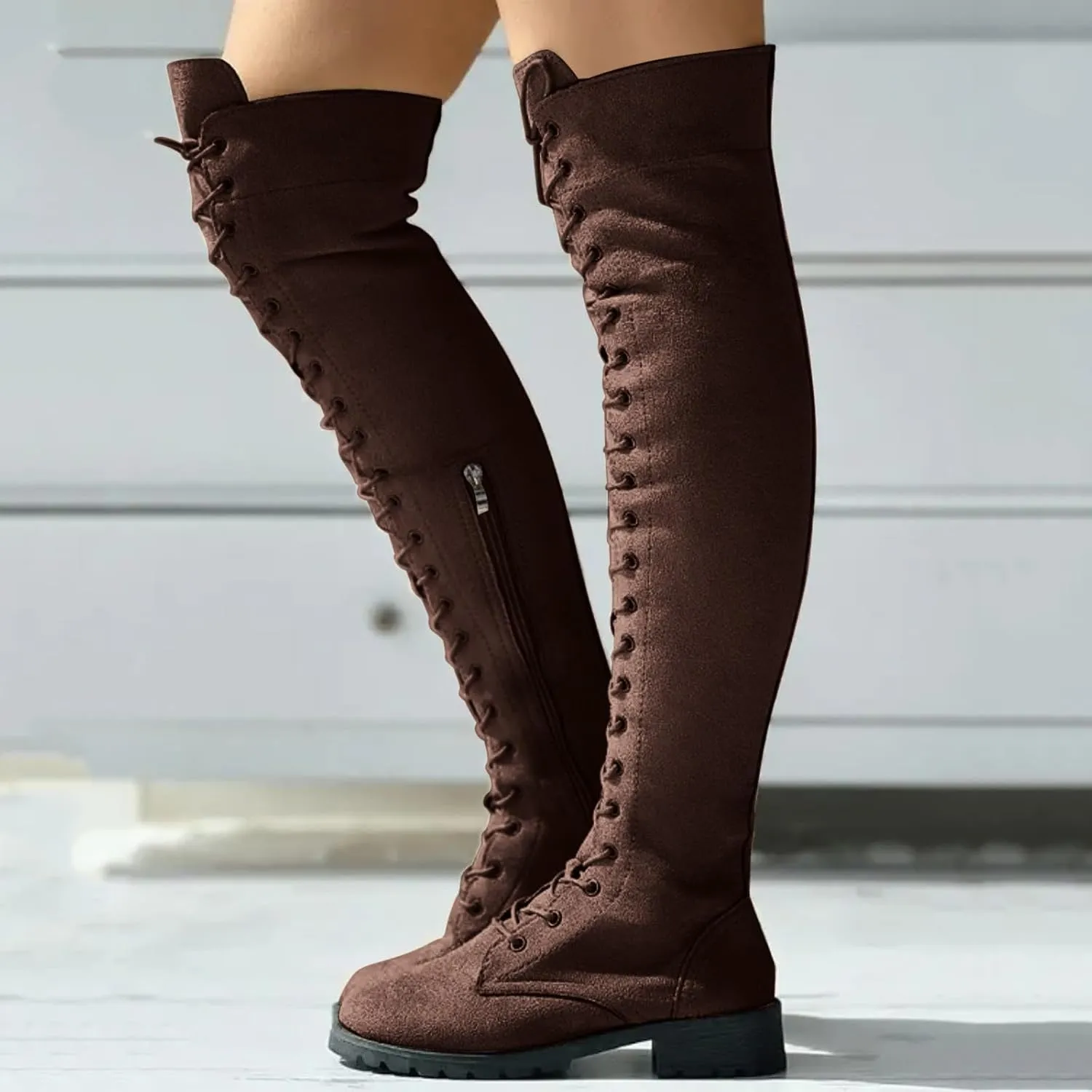 Cathalem Over the Knee Boots for Women Platform Thigh High Boots Chunky Heel Knee High Boots Round Toe Stretch Boots