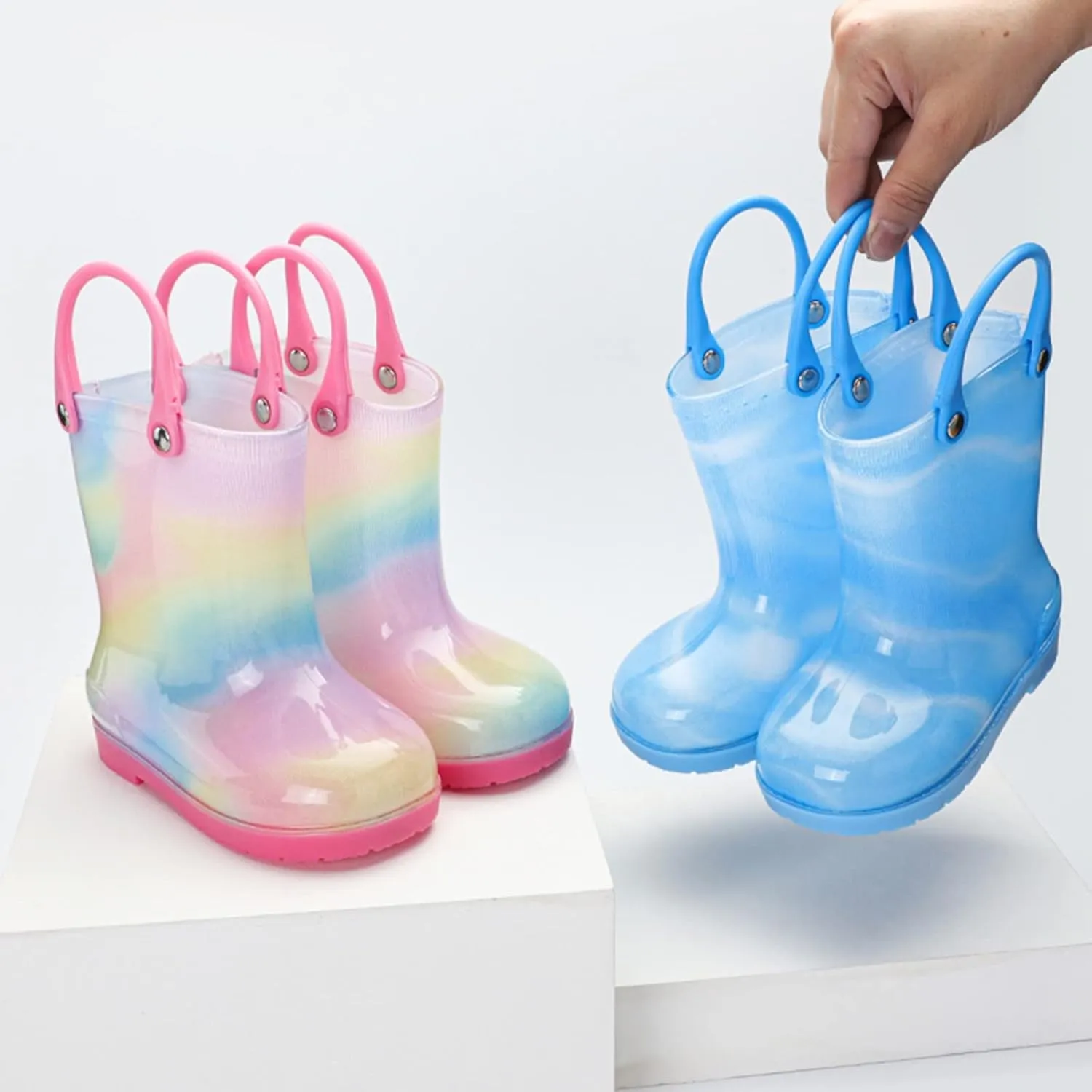 Children Rain Boots Colourful Bowknot Waterproof Kids Rain Boots Boys Girls Infant Rubber Rainboots with Handle