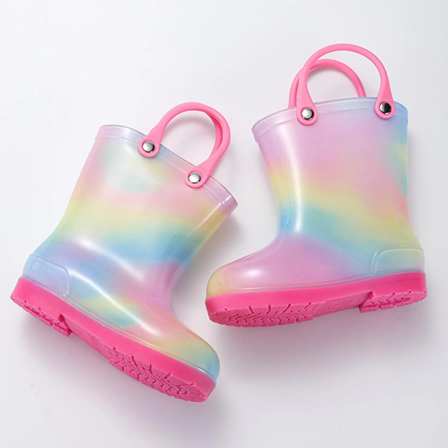 Children Rain Boots Colourful Bowknot Waterproof Kids Rain Boots Boys Girls Infant Rubber Rainboots with Handle