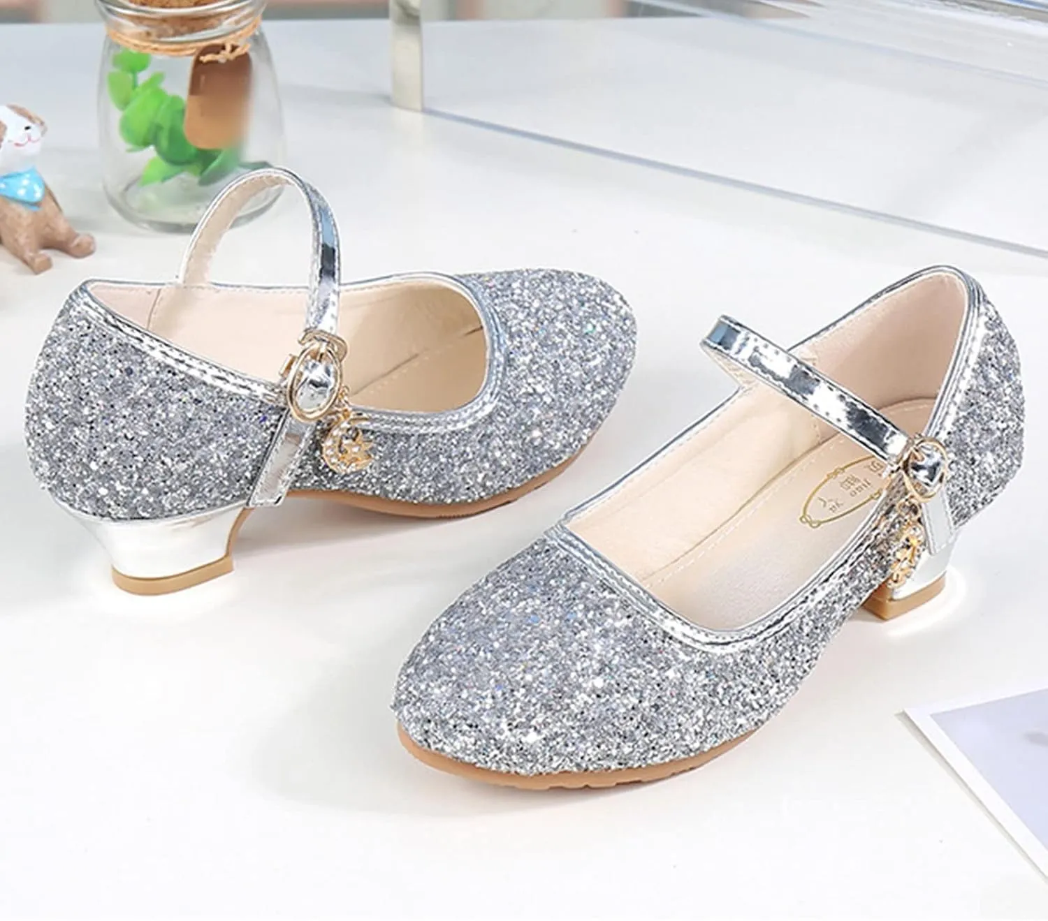 Children Shoes Girls Fashion Stage High Heel Dance Crystal Performance Princess Single Shoes Canvas Shoes Girls