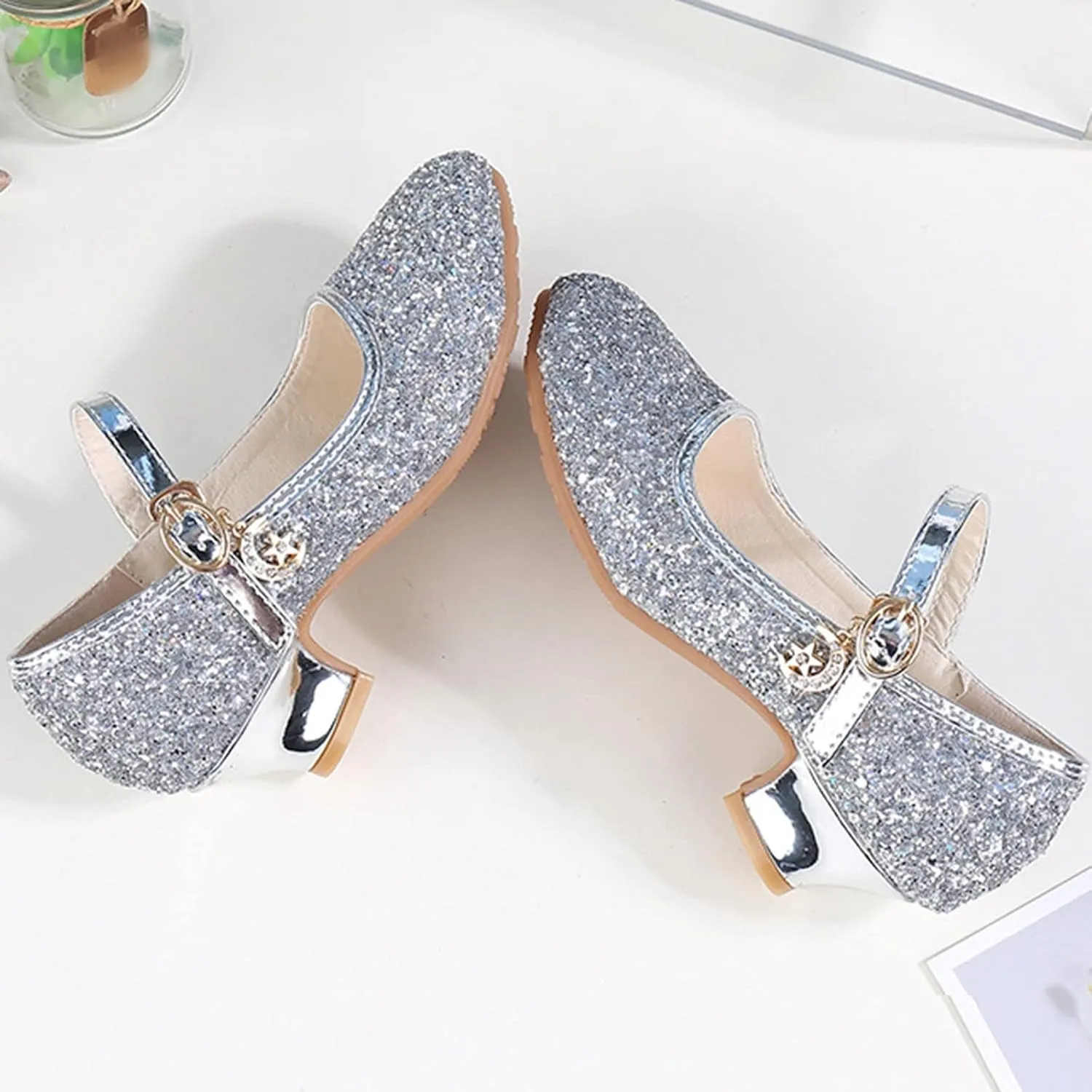 Children Shoes Girls Fashion Stage High Heel Dance Crystal Performance Princess Single Shoes Canvas Shoes Girls
