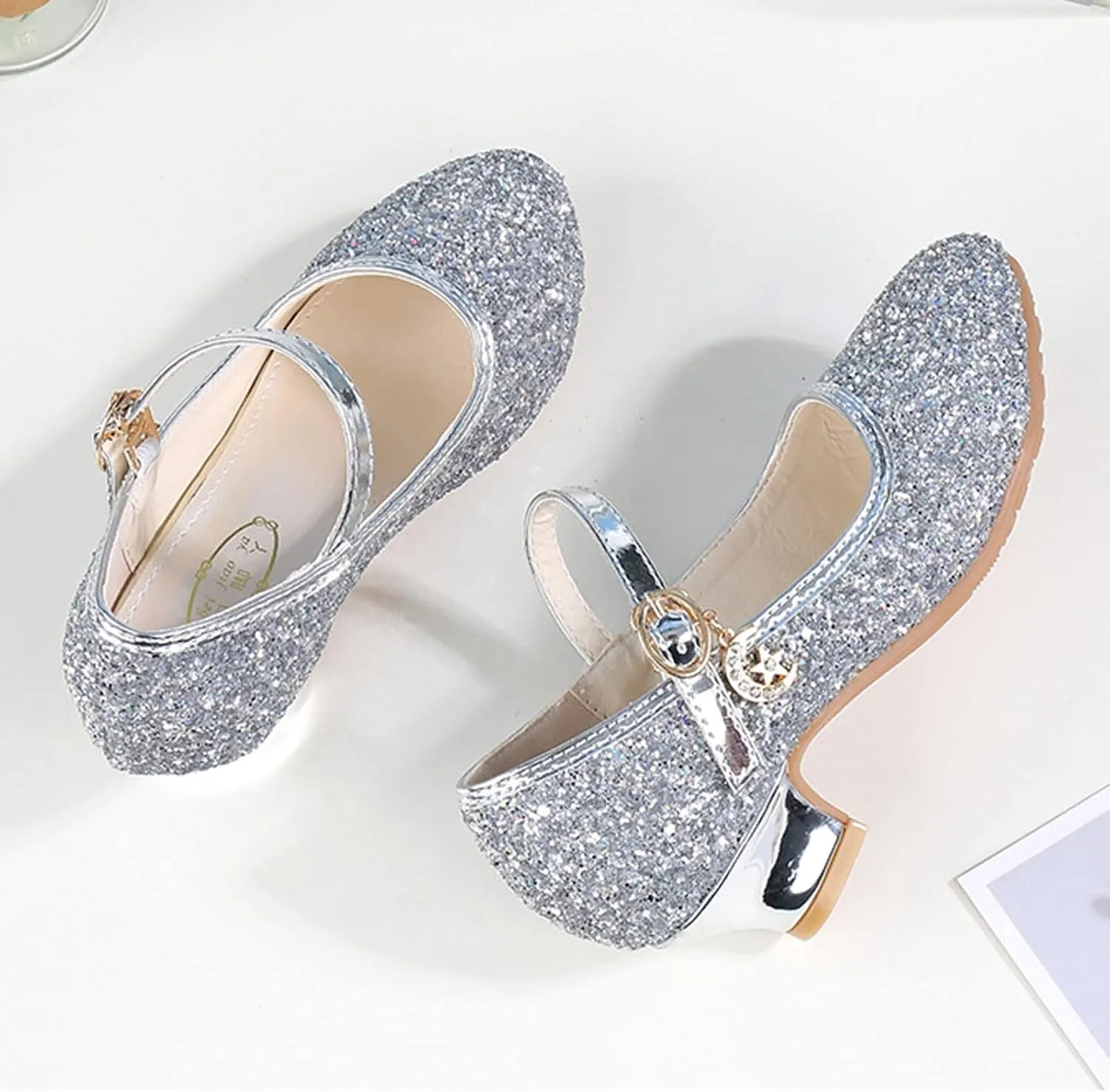 Children Shoes Girls Fashion Stage High Heel Dance Crystal Performance Princess Single Shoes Canvas Shoes Girls