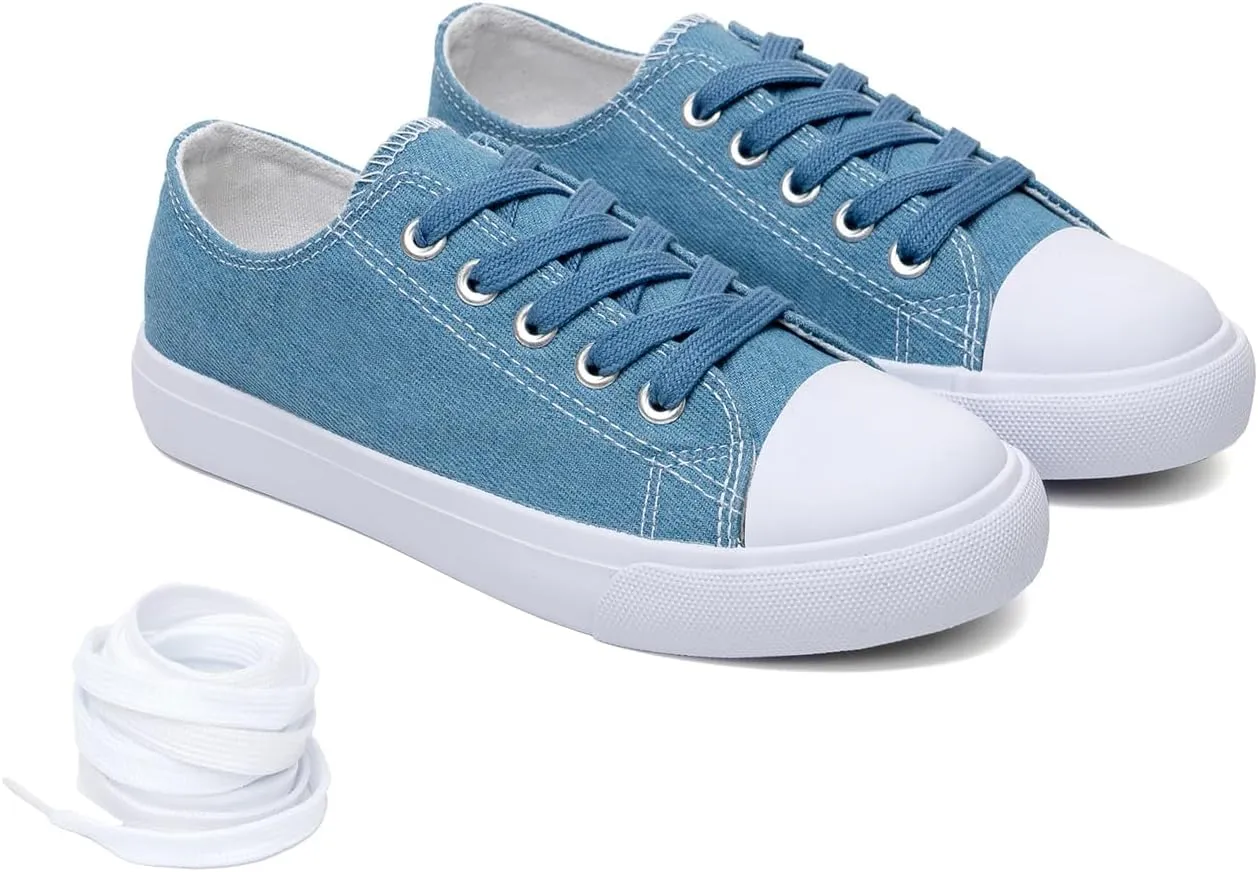 Classic Unisex Low-Top Canvas Sneakers ?C Boys Girls and Toddler Casual Lace-Up Shoes with Rubber Sole, Includes Extra White Shoelaces