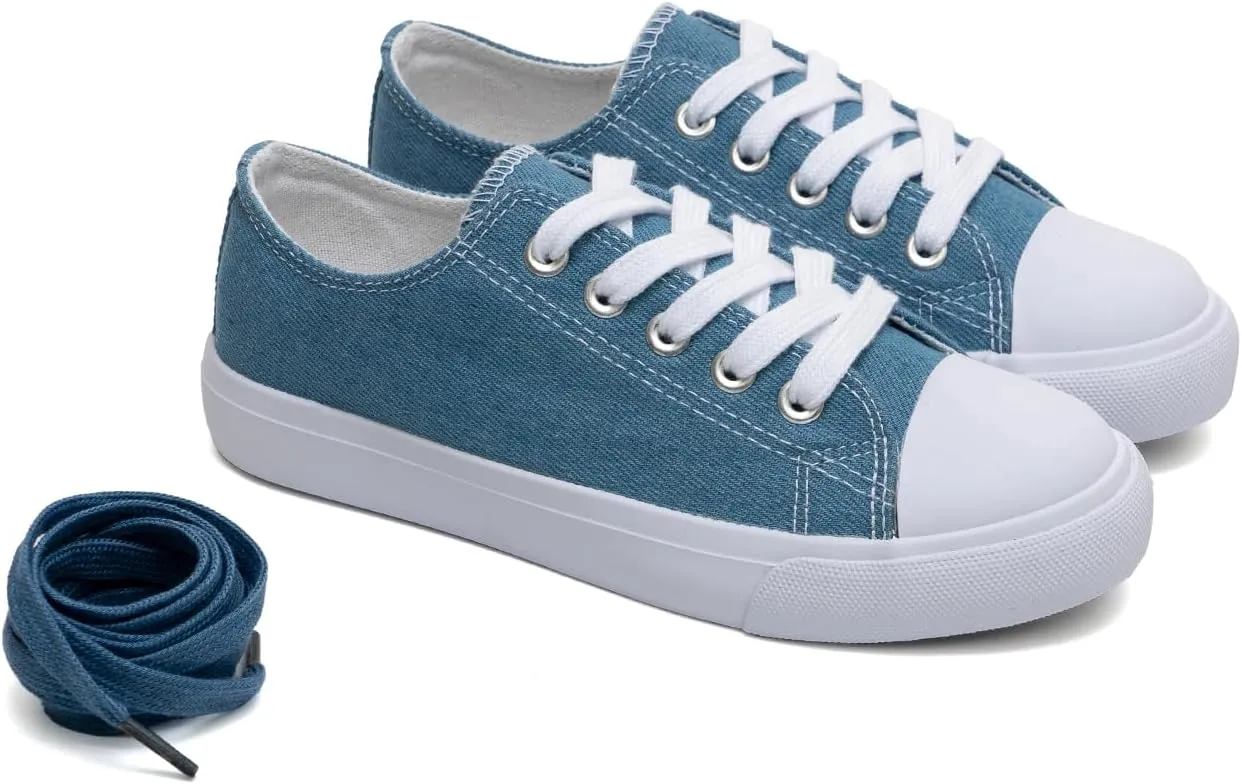 Classic Unisex Low-Top Canvas Sneakers ?C Boys Girls and Toddler Casual Lace-Up Shoes with Rubber Sole, Includes Extra White Shoelaces