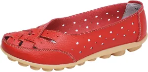 Close Toe Sandals for Women Orthopedic Loafers Breathable Leather Comfortable Hollow Soft Flats Summer Casual Slip-On Shoes