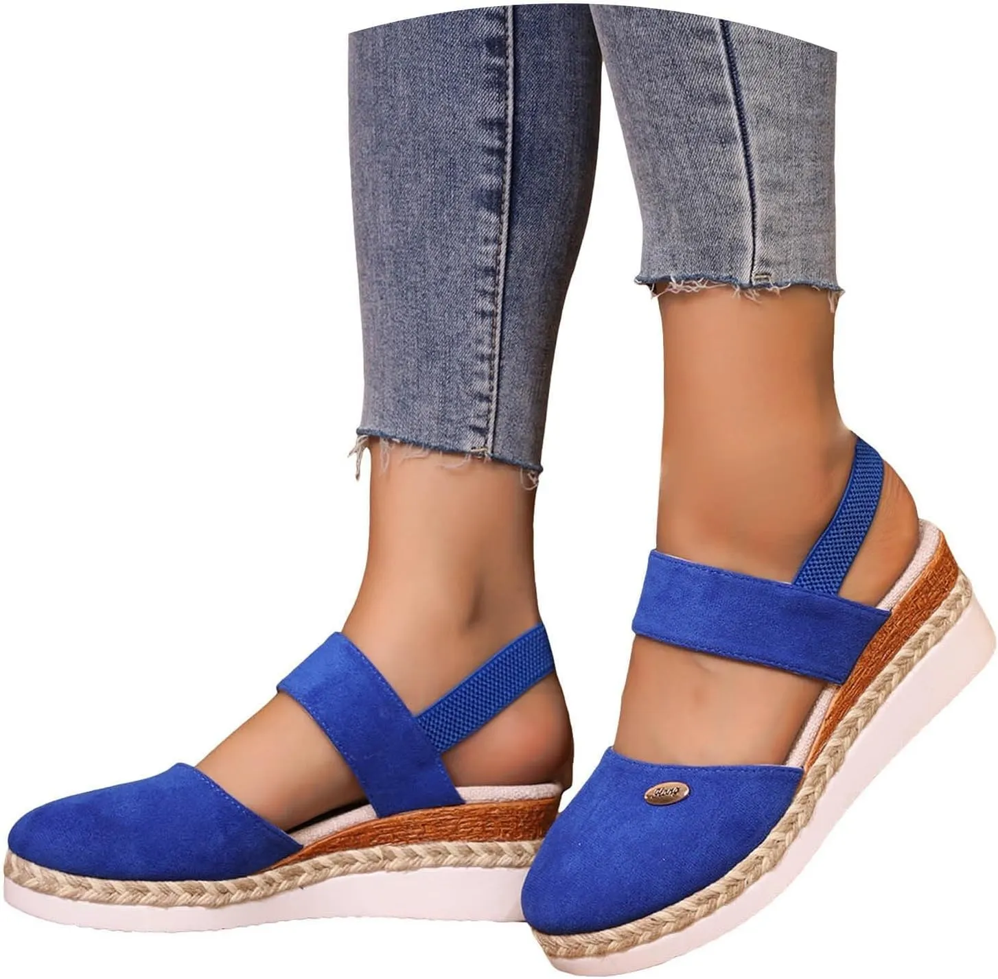 Closed Toe Sandals Women Fashion Woven Espadrilles Shoes Comfortable Platform Wedge Sandals Adjustable Buckle Ankle Strap Shoes Anti Slip Summer Footwear