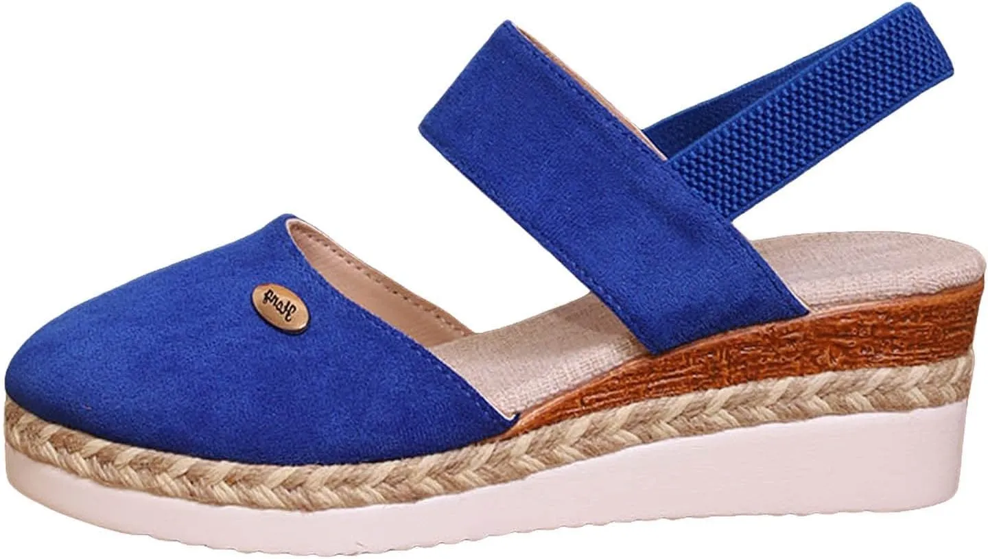 Closed Toe Sandals Women Fashion Woven Espadrilles Shoes Comfortable Platform Wedge Sandals Adjustable Buckle Ankle Strap Shoes Anti Slip Summer Footwear