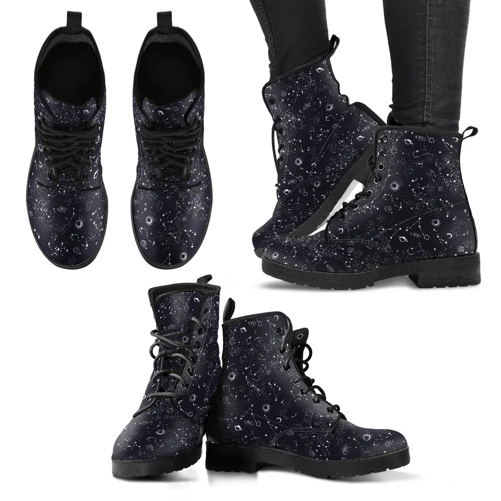 Combat Boots - Galaxy | Boho Shoes, Women's Boots, Vegan Leather Lace Up Boots Women, Handmade Lace Up Boots, Women's Boots, Custom Shoes