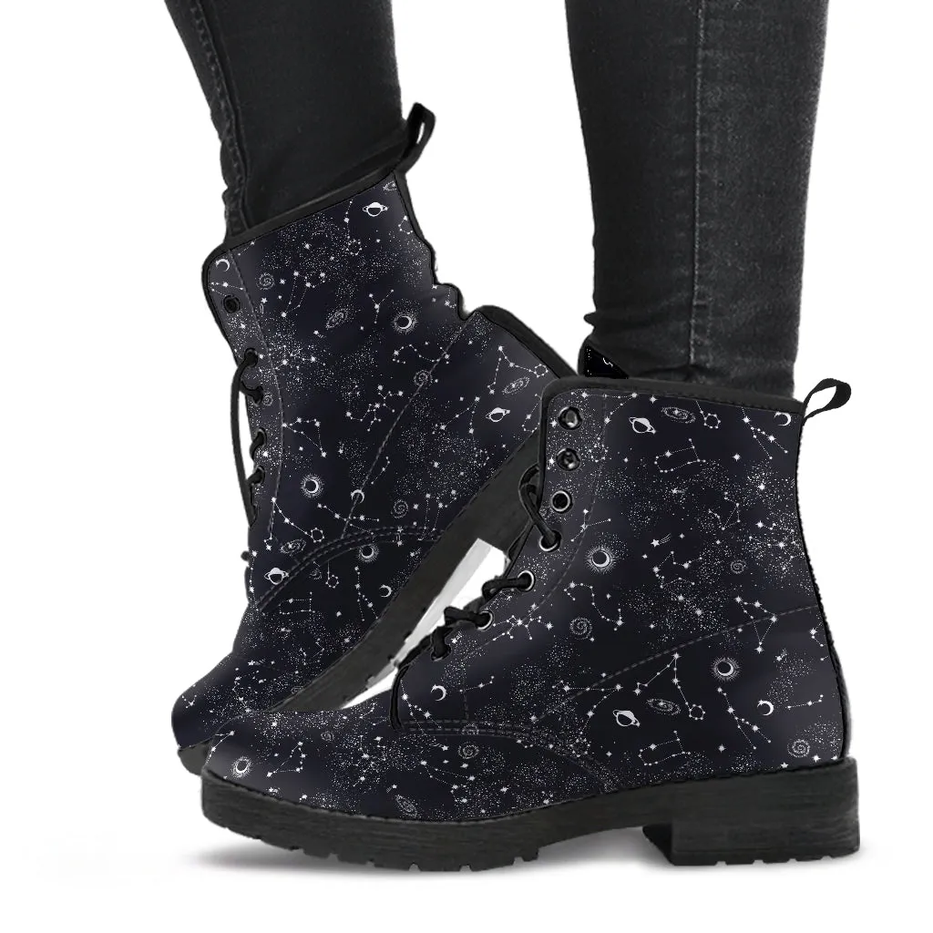 Combat Boots - Galaxy | Boho Shoes, Women's Boots, Vegan Leather Lace Up Boots Women, Handmade Lace Up Boots, Women's Boots, Custom Shoes