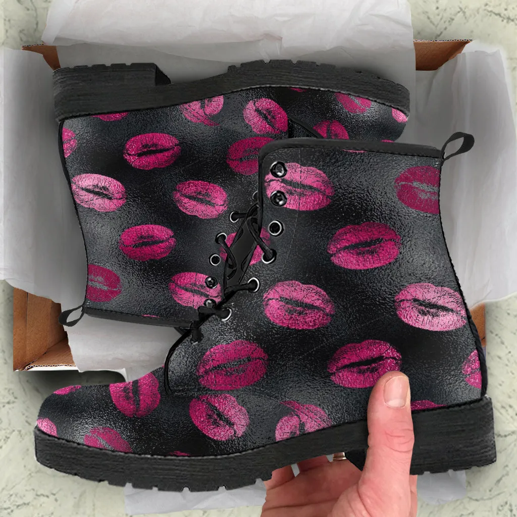 Combat Boots - Hot Pink Pattern #104 | Unisex Adult Shoes, Vegan Leather Handmade Lace Up Boots, Custom Shoes Boho, Vintage Style, Aesthetic