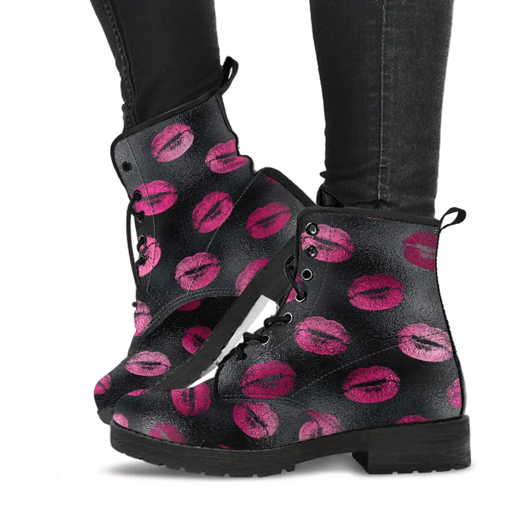 Combat Boots - Hot Pink Pattern #104 | Unisex Adult Shoes, Vegan Leather Handmade Lace Up Boots, Custom Shoes Boho, Vintage Style, Aesthetic