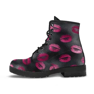 Combat Boots - Hot Pink Pattern #104 | Unisex Adult Shoes, Vegan Leather Handmade Lace Up Boots, Custom Shoes Boho, Vintage Style, Aesthetic