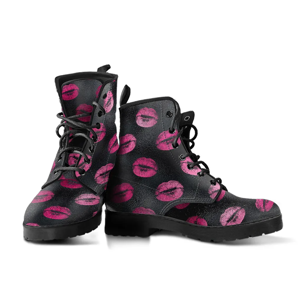 Combat Boots - Hot Pink Pattern #104 | Unisex Adult Shoes, Vegan Leather Handmade Lace Up Boots, Custom Shoes Boho, Vintage Style, Aesthetic