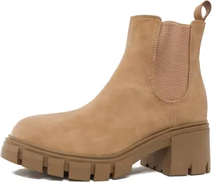 Combat Women Ankle Boots Fashion Women Boots Thick Heel Boots for Women Autumn And Winter Round Toe Slip on Boots