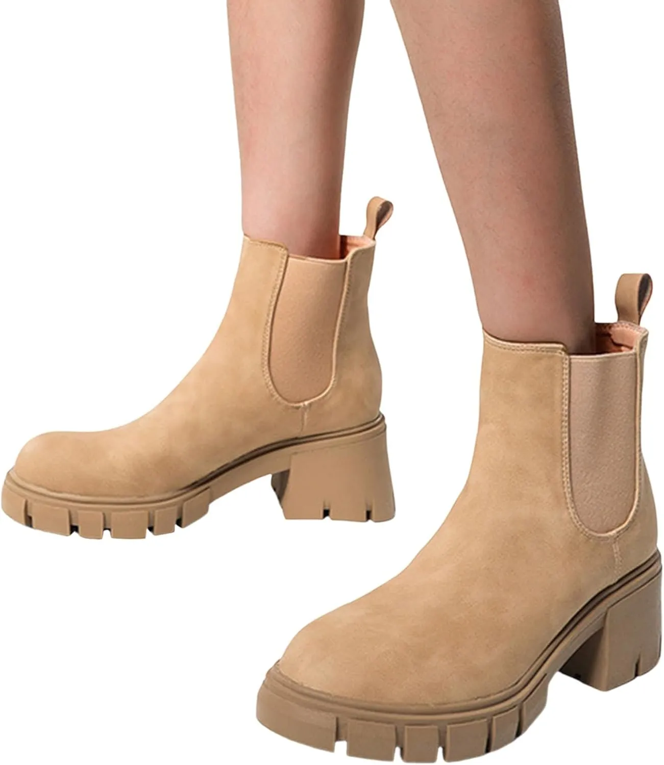 Combat Women Ankle Boots Fashion Women Boots Thick Heel Boots for Women Autumn And Winter Round Toe Slip on Boots
