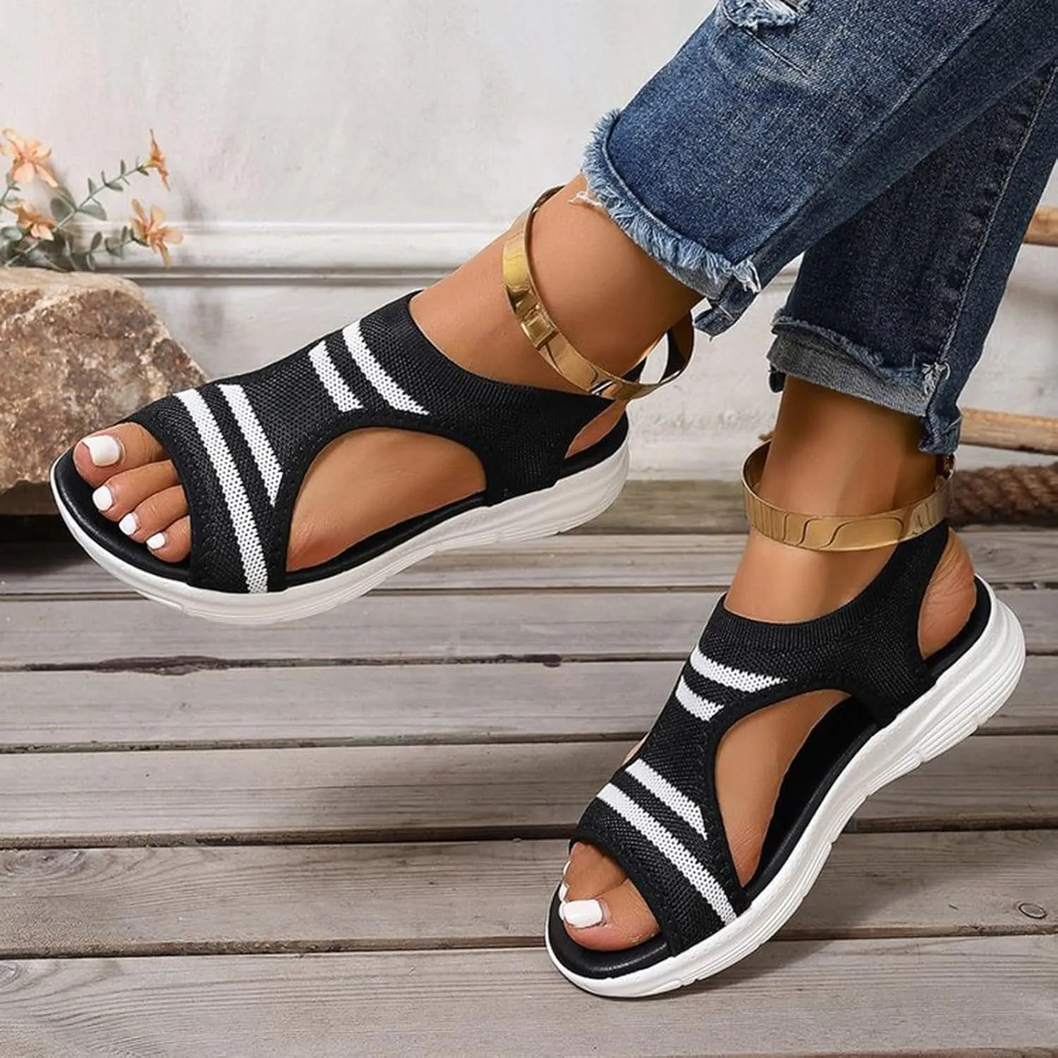 Comfortable Women's Trekking Sandals Orthopaedic Plantar Fasciitis Arch Support Sports Summer Sandal Wedges Shoes For Women Sandals With Breathable Mesh Comfortable Sandal