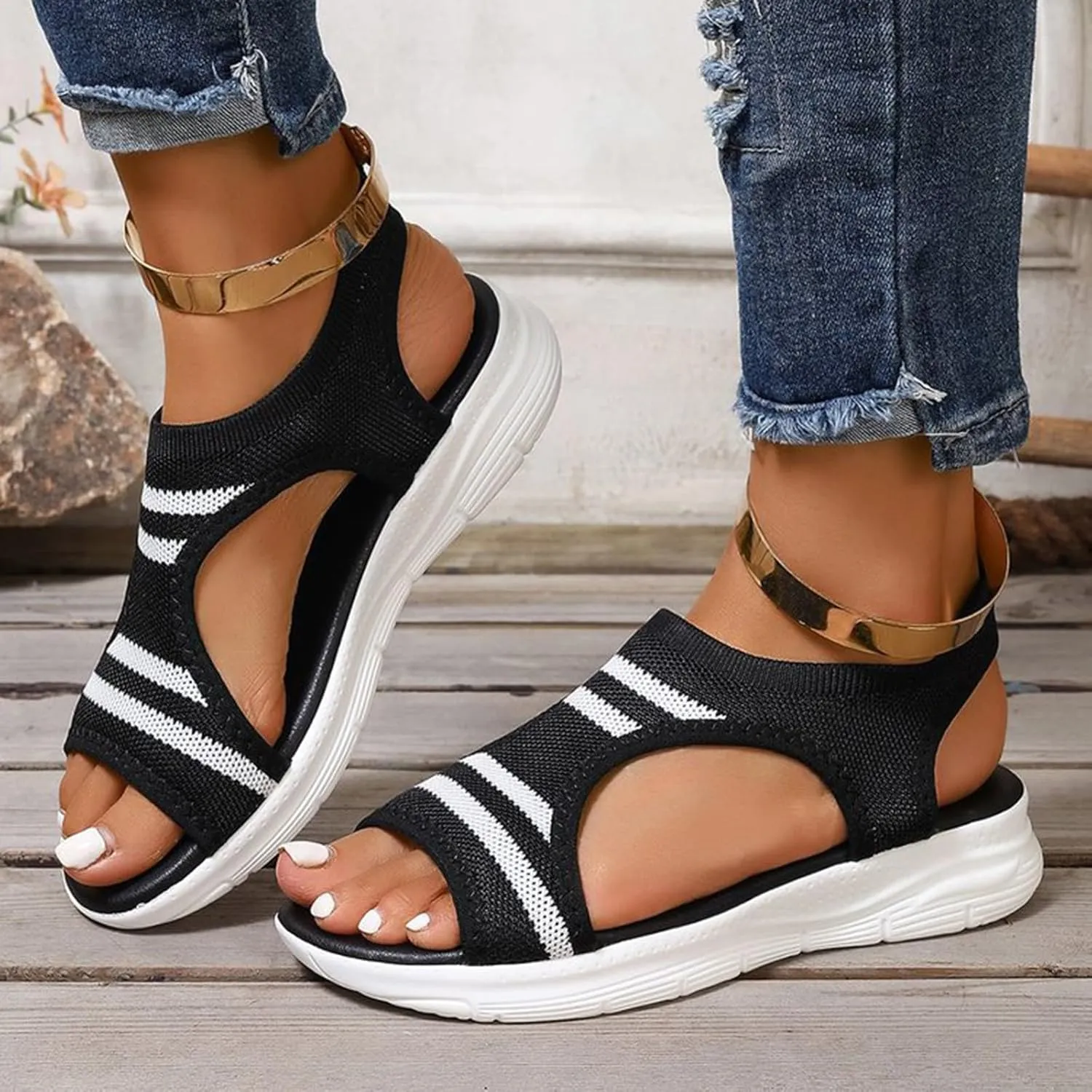Comfortable Women's Trekking Sandals Orthopaedic Plantar Fasciitis Arch Support Sports Summer Sandal Wedges Shoes For Women Sandals With Breathable Mesh Comfortable Sandal