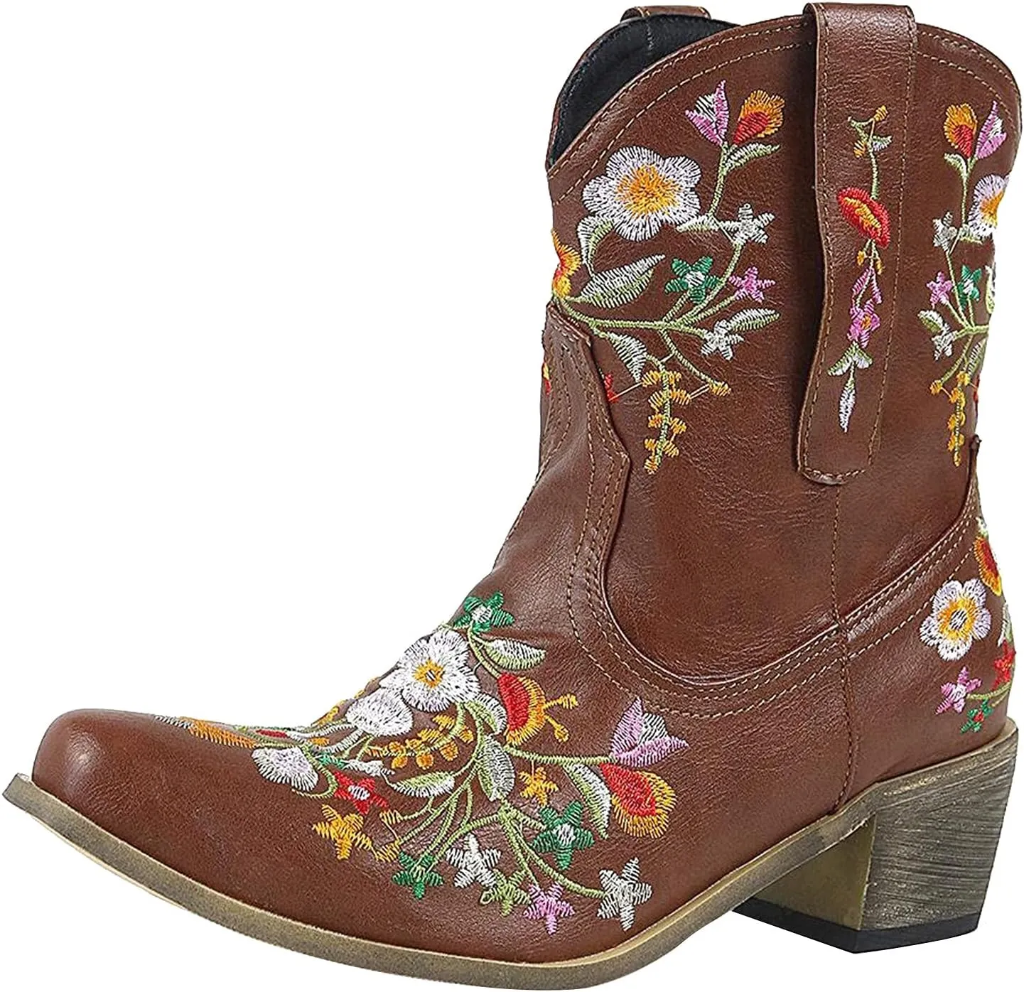 Cowboy Boots for Women Cowgirl Boots Wide Calf Chunky Heel Low Heel Pointed Toe Fashion Embroidered Pull on Boots