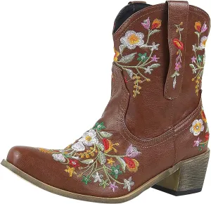 Cowboy Boots for Women Cowgirl Boots Wide Calf Chunky Heel Low Heel Pointed Toe Fashion Embroidered Pull on Boots