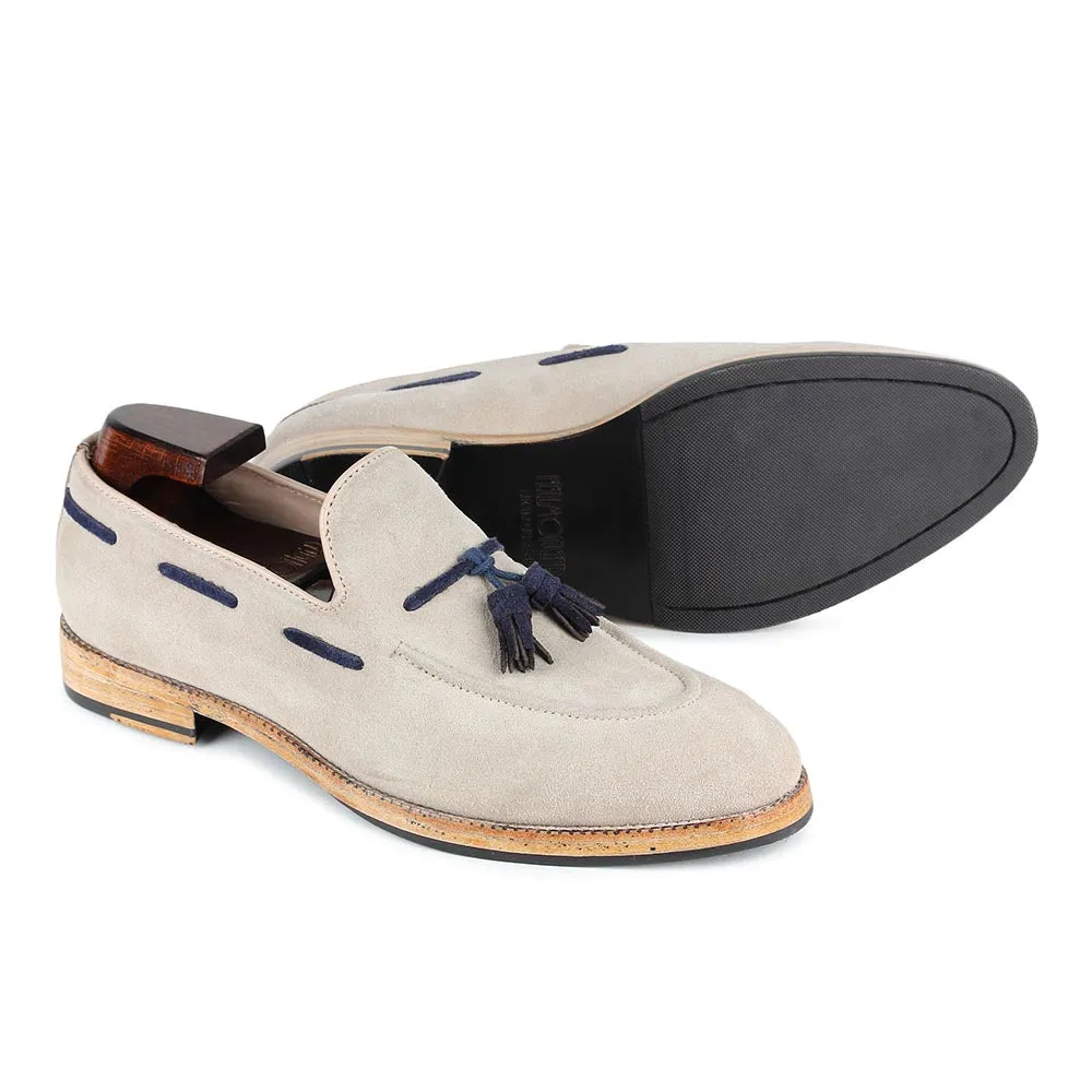 Cream Suede With Blue Tassel Classic Loafers