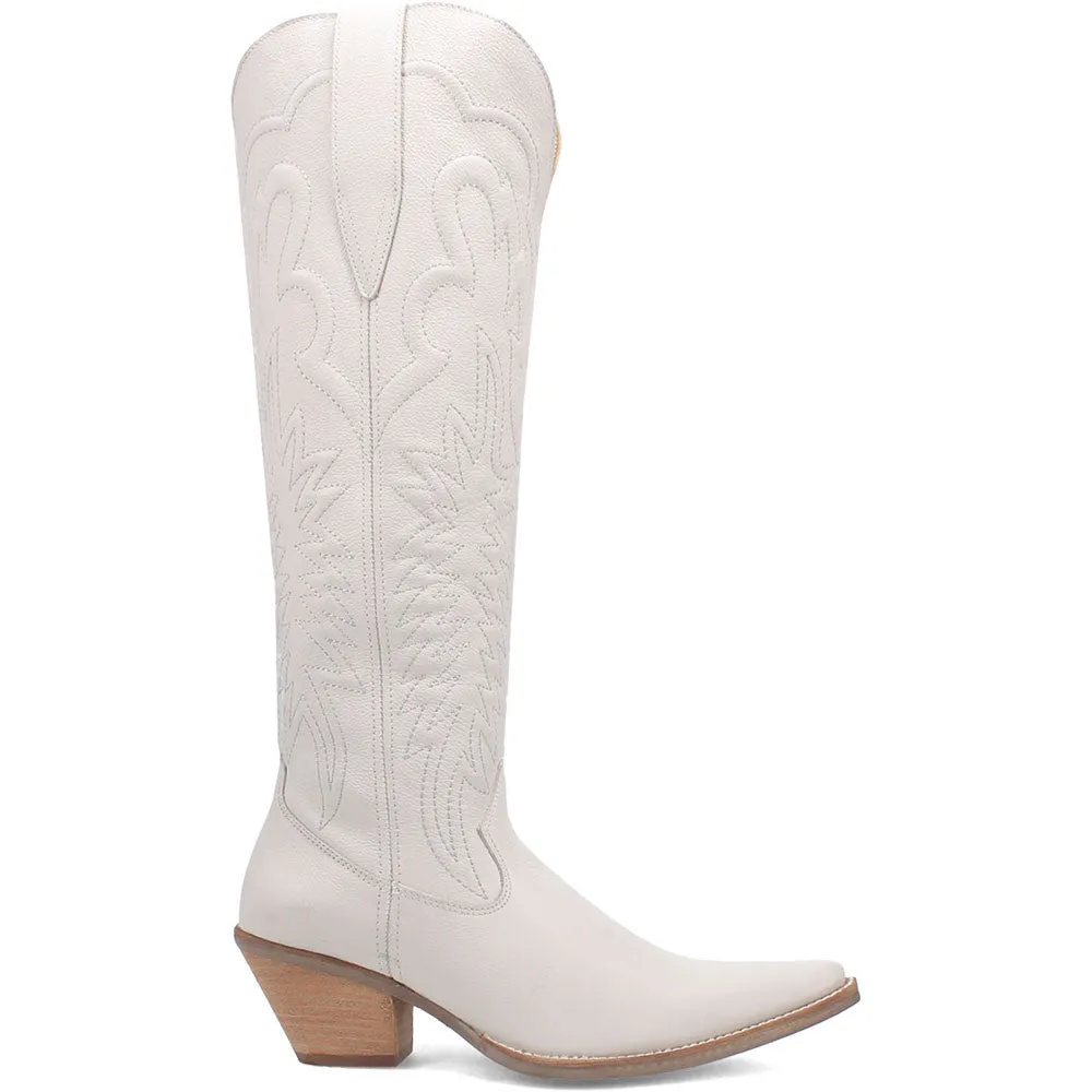 Dingo Raisin Kane White Embossed Zipper and Snip Toe Leather Boots