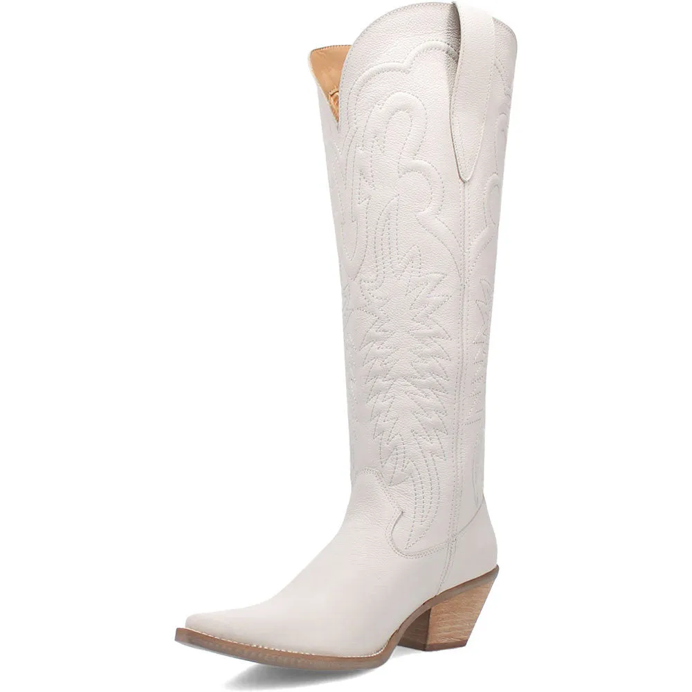 Dingo Raisin Kane White Embossed Zipper and Snip Toe Leather Boots