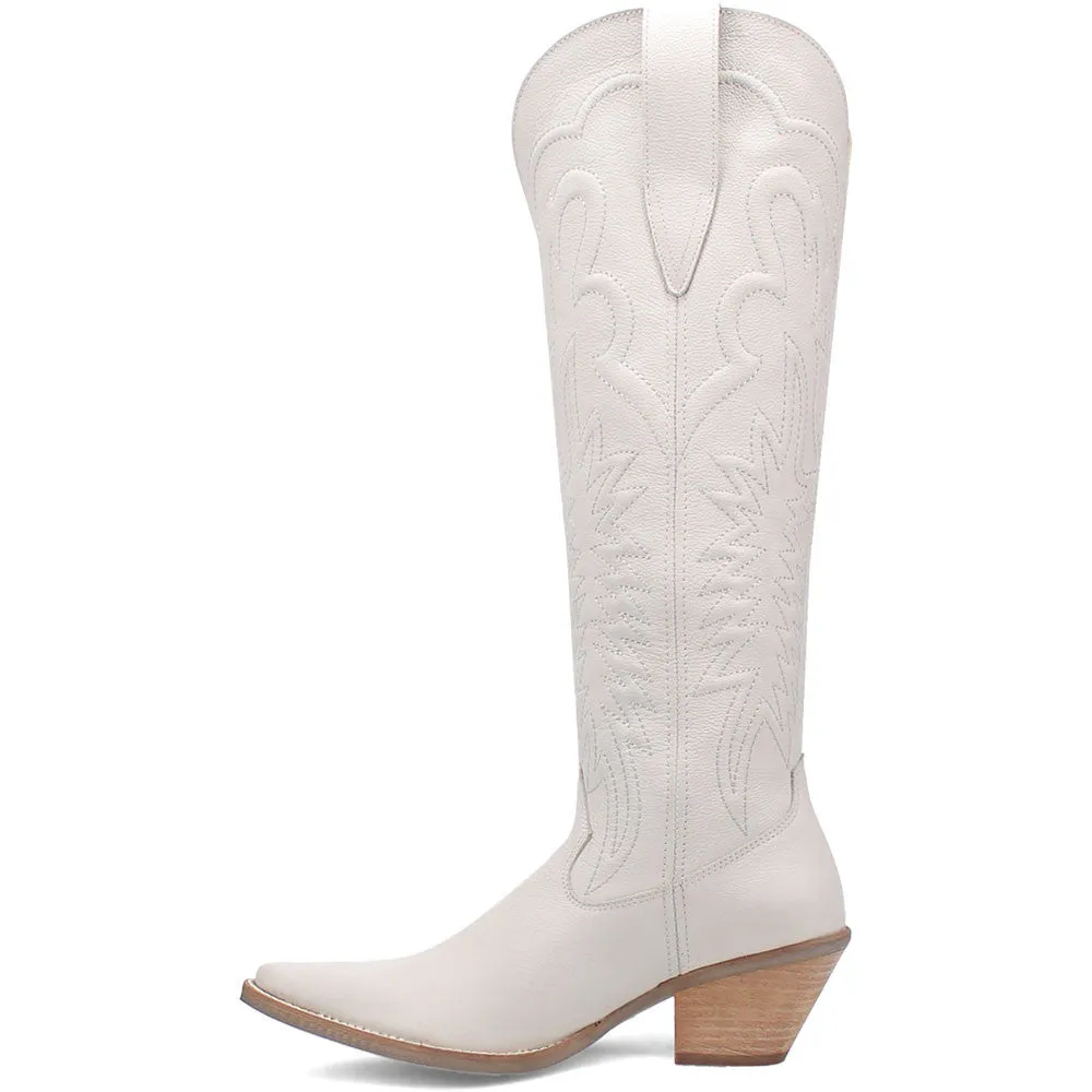 Dingo Raisin Kane White Embossed Zipper and Snip Toe Leather Boots