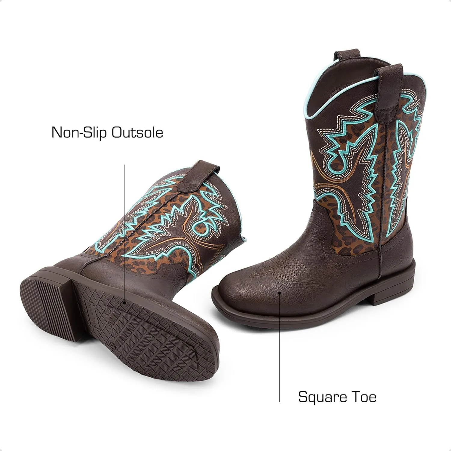 DREAM PAIRS Boys Girls Cowboy Boots Toddler Mid Calf Western Boots Square Toe Riding Boots for Kids