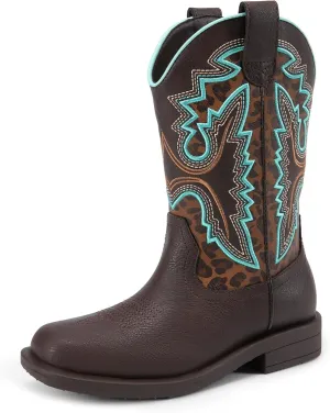 DREAM PAIRS Boys Girls Cowboy Boots Toddler Mid Calf Western Boots Square Toe Riding Boots for Kids