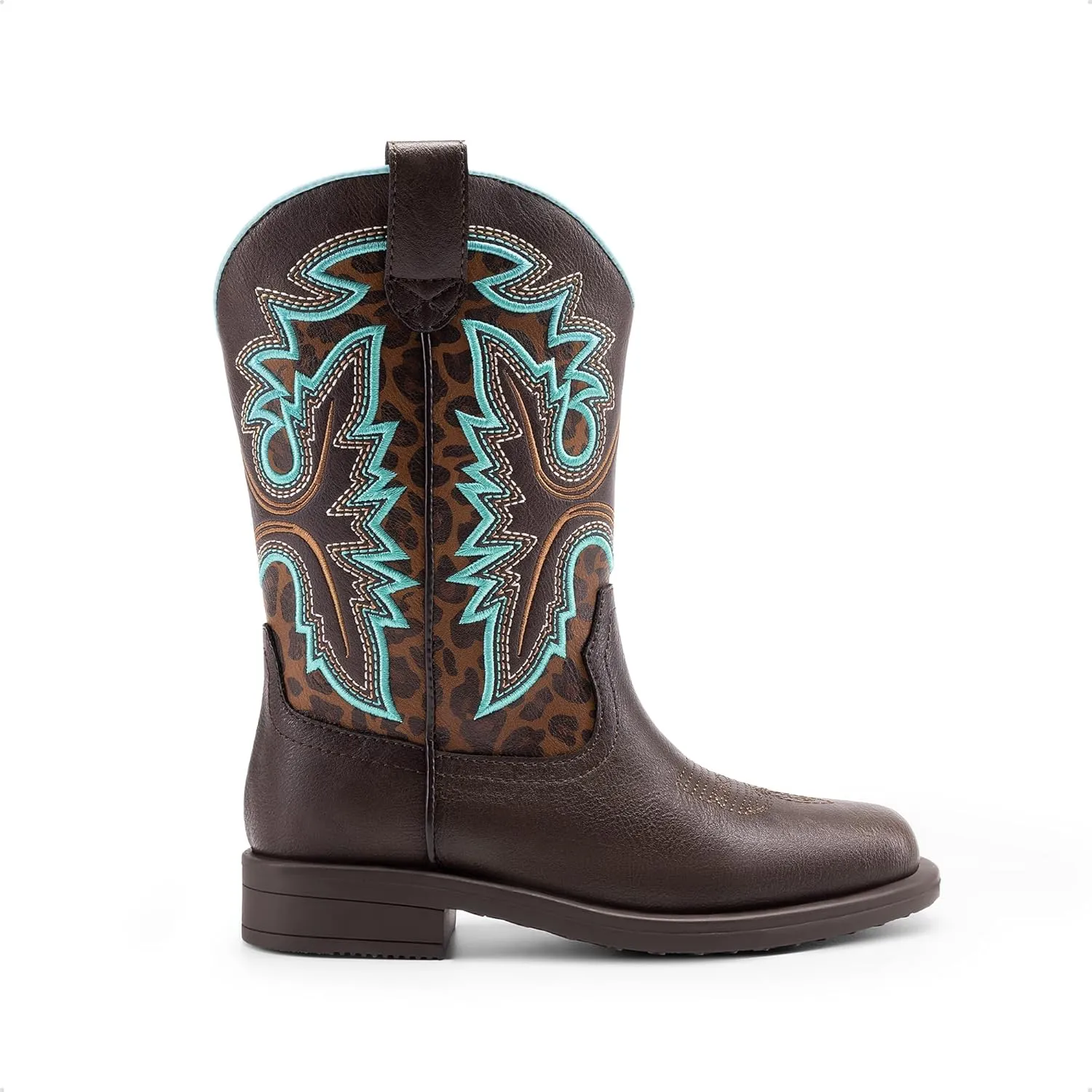 DREAM PAIRS Boys Girls Cowboy Boots Toddler Mid Calf Western Boots Square Toe Riding Boots for Kids