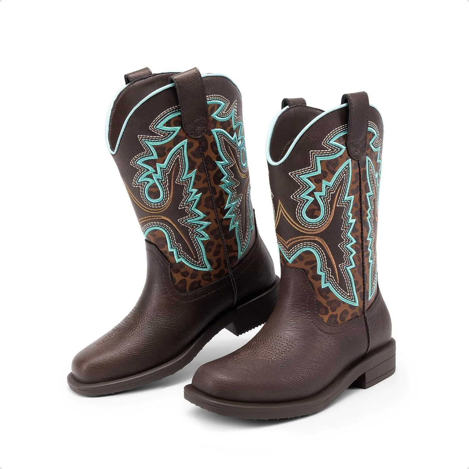DREAM PAIRS Boys Girls Cowboy Boots Toddler Mid Calf Western Boots Square Toe Riding Boots for Kids