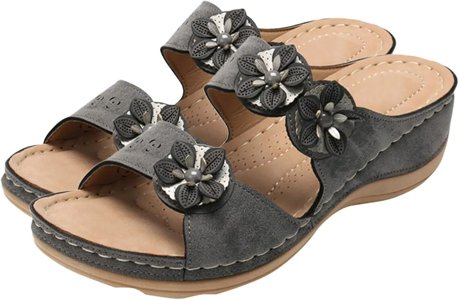 Eduavar Orthopedic Sandals for Women, Sandals Women Comfortable Wedge Sandals Slip On Floral Open Toe Platform Sandals