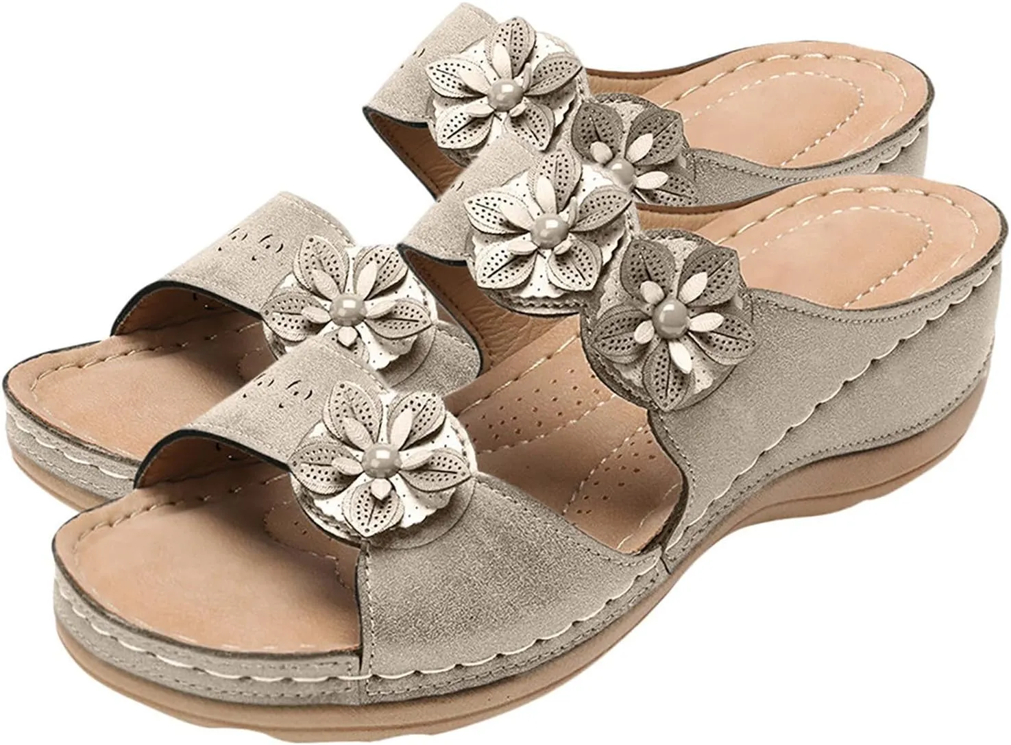 Eduavar Orthopedic Sandals for Women, Womens Sandals Comfortable Wedge Sandals Slip On Floral Open Toe Platform Sandals