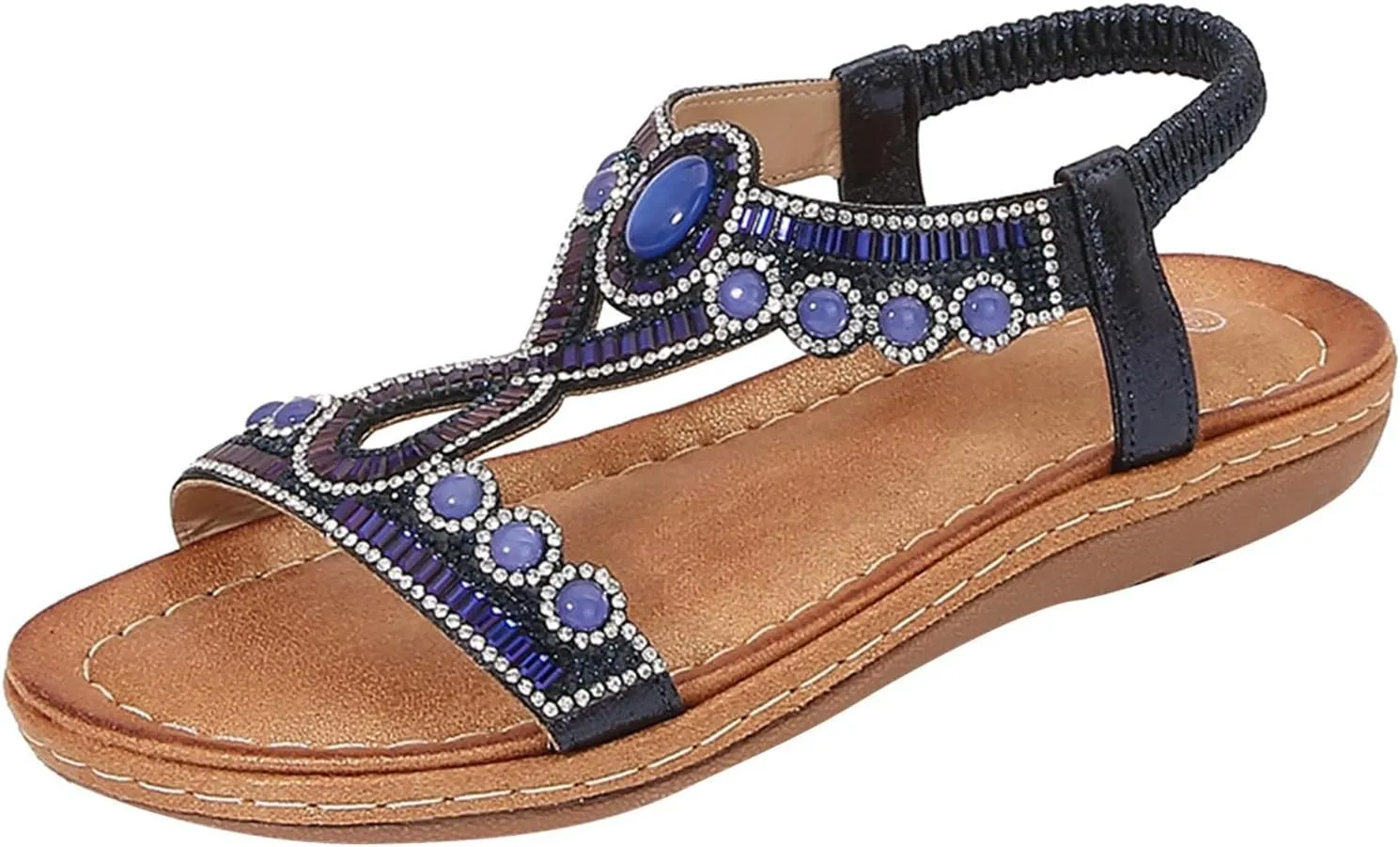 Eduavar Sandals for Women 2025 Casual Comfortable Open Toe Walking Dressy Rhinestone Summer Sandals Sparkly Orthopedic Shoes
