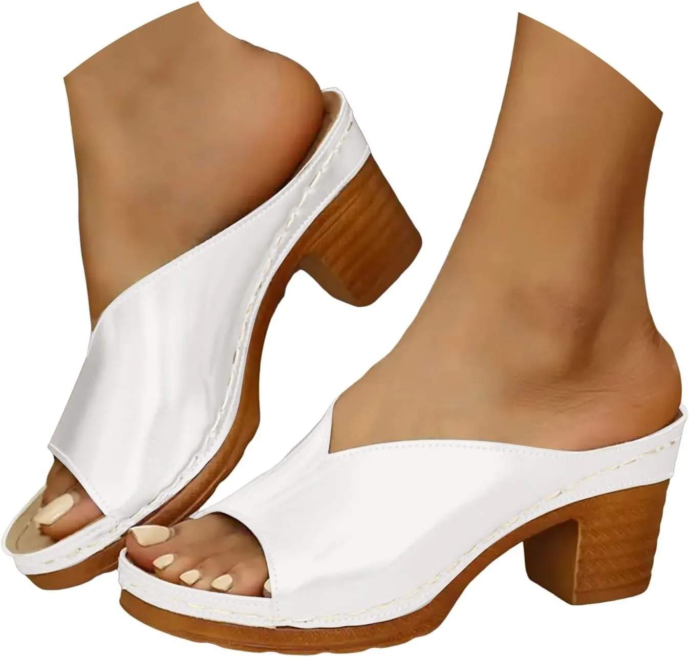 Eduavar Sandals for Women 2025 Slip On Comfortable Chunky High Heels Open Toe Block Square Heeled Sandals Dressy Shoes