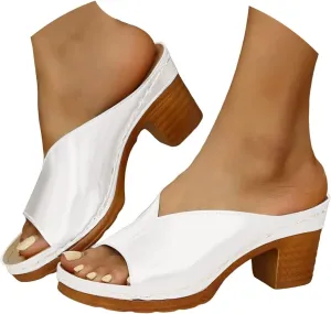 Eduavar Sandals for Women 2025 Slip On Comfortable Chunky High Heels Open Toe Block Square Heeled Sandals Dressy Shoes
