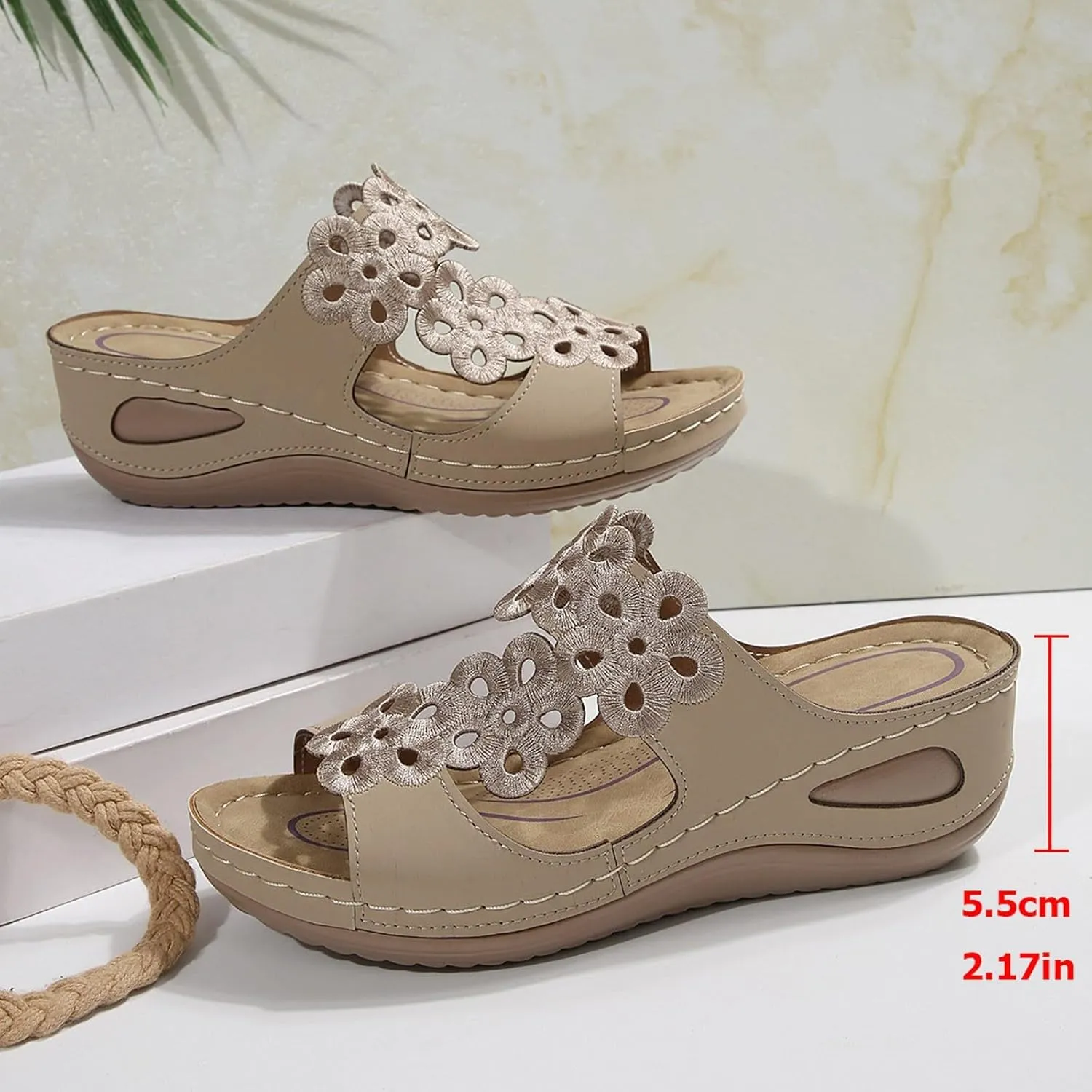 Eduavar Sandals for Women 2025 Slip On Comfortable Orthopedic Slide Slippers Lady Walking Platform Sandals with Arch Support