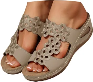 Eduavar Sandals for Women 2025 Slip On Comfortable Orthopedic Slide Slippers Lady Walking Platform Sandals with Arch Support