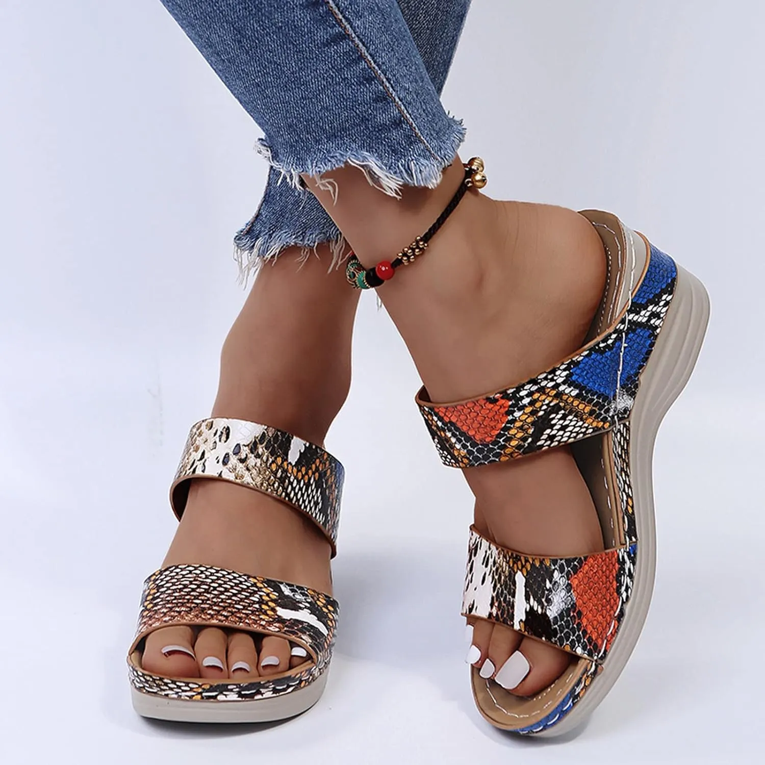 Eduavar Sandals Women Comfortable, Womens Sandals Dressy Summer Leopard Print Wedge Sandals Heel Platform Sandals Shoes