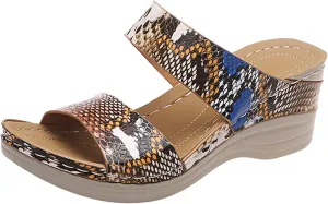 Eduavar Sandals Women Comfortable, Womens Sandals Dressy Summer Leopard Print Wedge Sandals Heel Platform Sandals Shoes