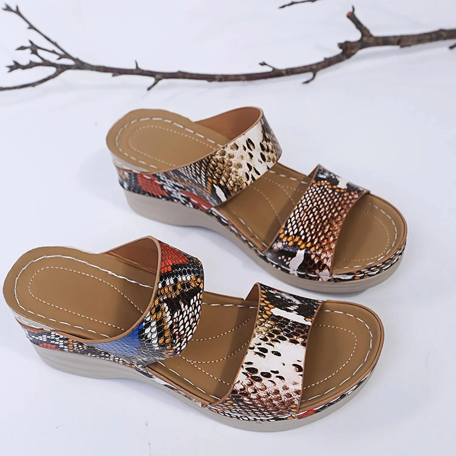 Eduavar Sandals Women Comfortable, Womens Sandals Dressy Summer Leopard Print Wedge Sandals Heel Platform Sandals Shoes
