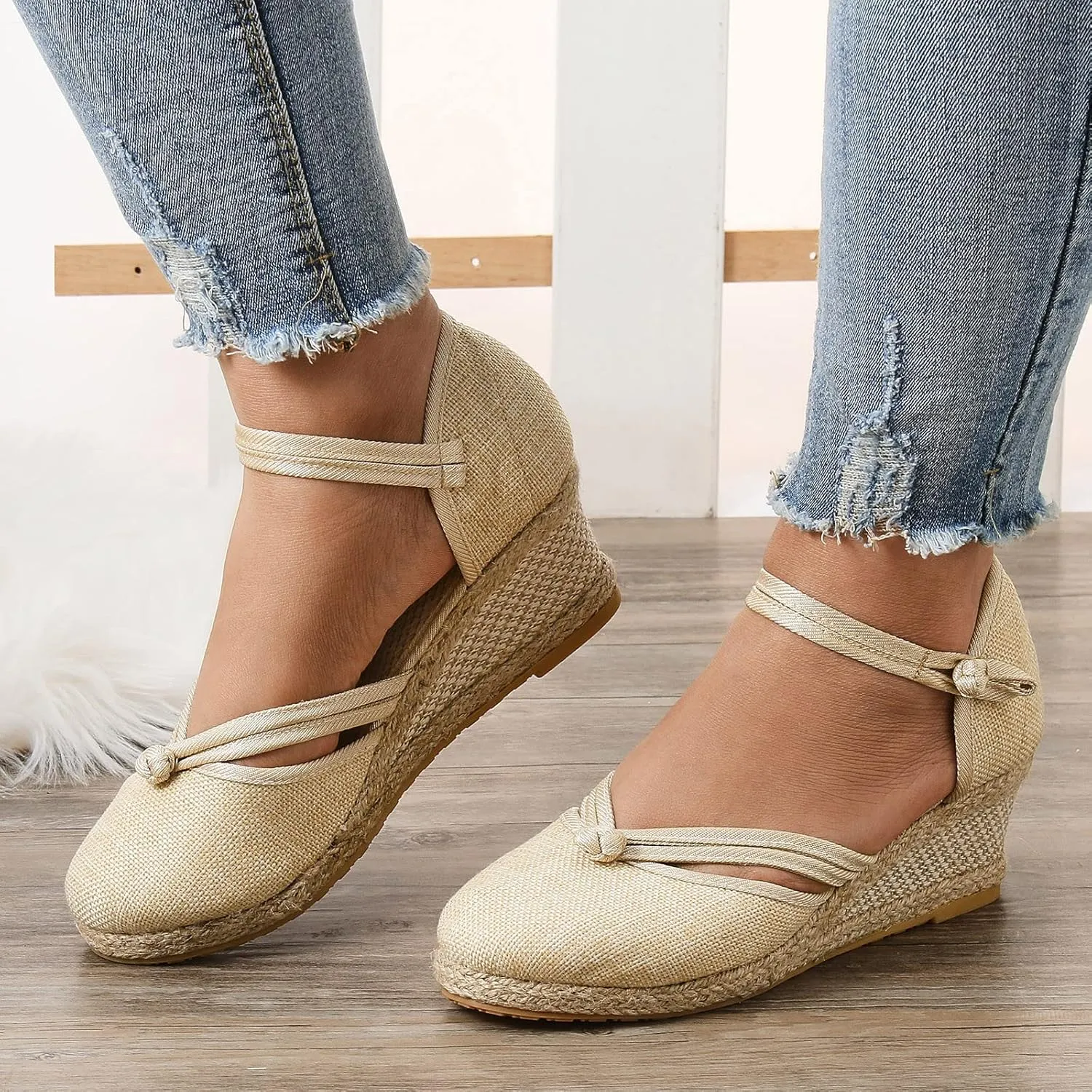 Eduavar Sandals Women Slip-On Comfort No-Slip Sole Closed Toe Wedge Shoes Comfort Cork Footbed Arch Support Platform Sandals