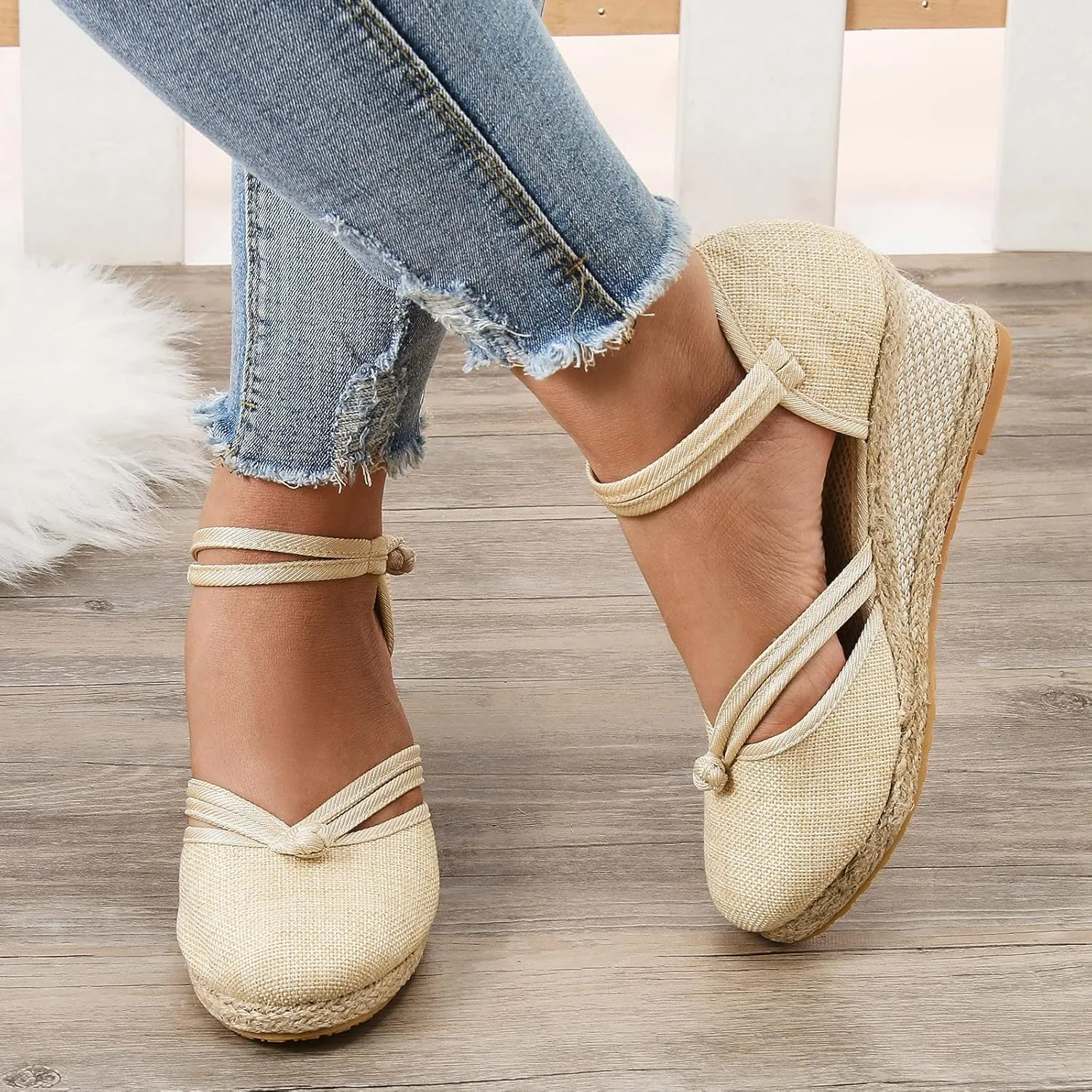 Eduavar Sandals Women Slip-On Comfort No-Slip Sole Closed Toe Wedge Shoes Comfort Cork Footbed Arch Support Platform Sandals