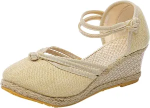 Eduavar Sandals Women Slip-On Comfort No-Slip Sole Closed Toe Wedge Shoes Comfort Cork Footbed Arch Support Platform Sandals