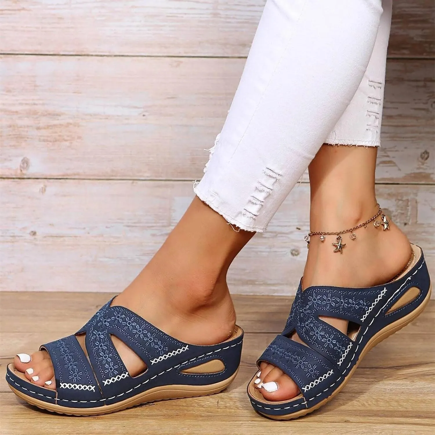 Eduavar Summer Sandals for Women, Orthopedic Sandals for Women Retro Sandals Open Toe Anti-Slip Comfy Walking Sandals