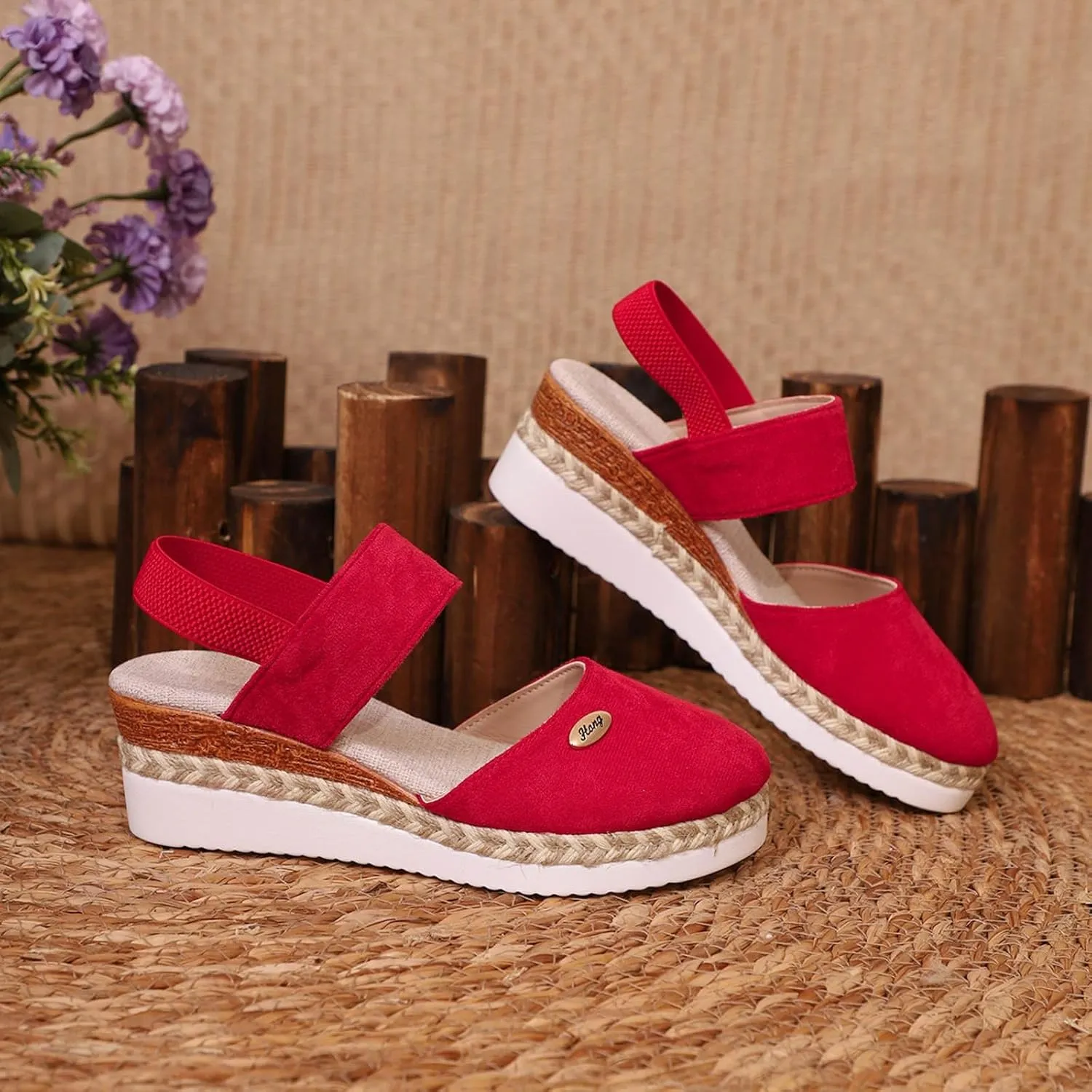 Eduavar Womens Sandals Casual Espadrille Wedge Heel Sandals with Buckle Ankle Strap Close Toe Dressy Summer Platform Shoes