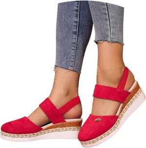 Eduavar Womens Sandals Casual Espadrille Wedge Heel Sandals with Buckle Ankle Strap Close Toe Dressy Summer Platform Shoes