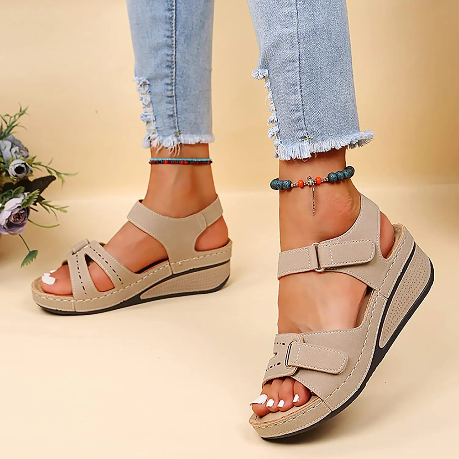 Eduavar Womens Sandals Dressy, Sandals for Women Casual Summer Close Toed Espadrille Wedge Platform Sandals Shoes